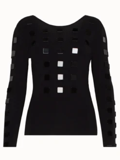 AKRIS Embellished Knit Pullover In Lurex Stretch With Deep V-Neck Back Cutout -AKRIS Sales Store 2019015 6038 03 734042 009 e