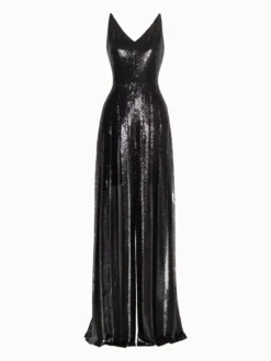 AKRIS Gown In Plissé With All Over Sequins And Pleated Skirt