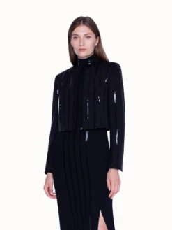 AKRIS Short Jacket In Silk Stretch With Sequin Stripes