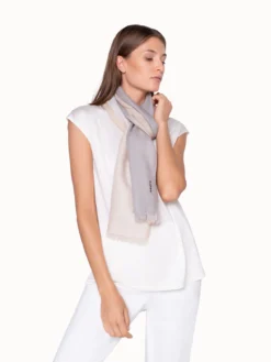 AKRIS Cashmere And Silk Scarf With Grey, Beige And White Stripes -AKRIS Sales Store 20190827 898 e