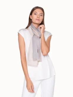 AKRIS Cashmere And Silk Scarf With Grey, Beige And White Stripes -AKRIS Sales Store 20190827 900 e