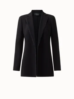 AKRIS Long Double Face Wool Jacket With Swarovski Trim
