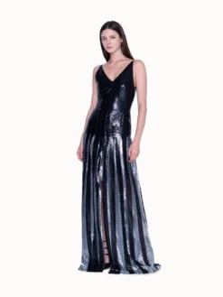 AKRIS Gown In Plissé With All Over Sequins And Pleated Skirt -AKRIS Sales Store 446095