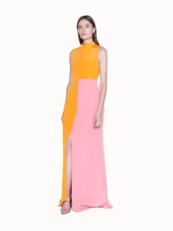 AKRIS Gown In Silk Crêpe Bi-Color With Asymmetrical Hem -AKRIS Sales Store 446143