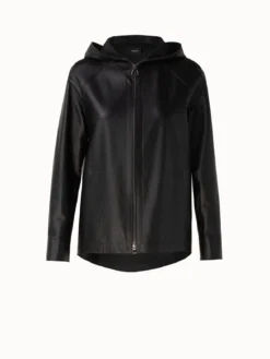 AKRIS Lamb Nappa Leather Zip Hooded Jacket