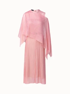 AKRIS Belted Lace Dress With Detachable Cape Scarf