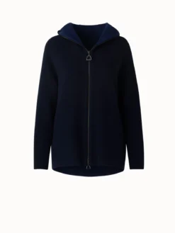 AKRIS Long Cashmere Wool Techno Jersey Zip Hoodie