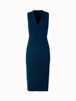 AKRIS Double Face Wool Crêpe V-Neck Sheath Dress