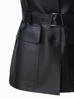 AKRIS Collared V-Neck Lamb Nappa Leather Belted Gilet -AKRIS Sales Store 550041