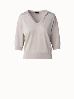 AKRIS Cropped Cotton Silk Lurex Knit Hoodie
