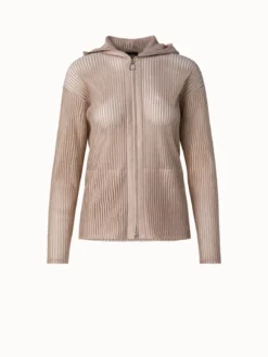 AKRIS Silk Cotton Structured Lines Knit Hoodie