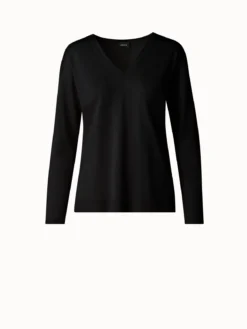 AKRIS Cashmere Silk Fine Gauge V-neck Knit