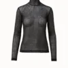 AKRIS Trapezoid Grid Embroidery Mock Neck Top