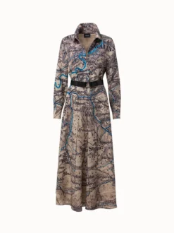 AKRIS Wool Mousseline Vintage St. Gallen Map Print Dress