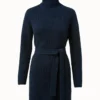 AKRIS Structured Cashmere Rib Belted Turtleneck