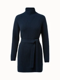 AKRIS Structured Cashmere Rib Belted Turtleneck