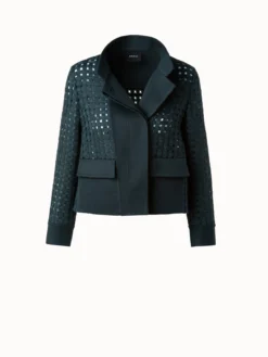 AKRIS Wool Open Grid Embroidery Jacket