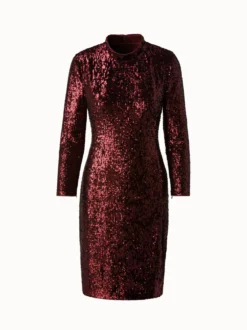 AKRIS Sequins Stretch Long Sleeve Sheath Dress