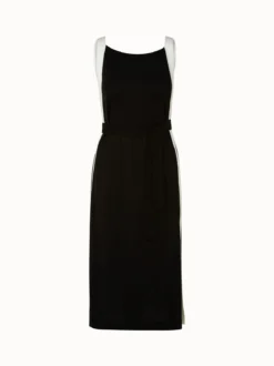 AKRIS Wool Silk Sleeveless Midi Dress With Contrast Tape Detail