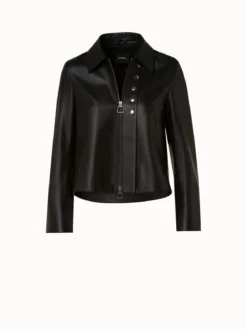 AKRIS Lamb Leather Jacket With Shirt Collar And Button Detail