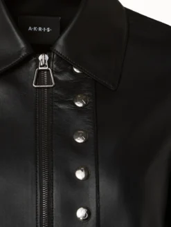 AKRIS Lamb Leather Jacket With Shirt Collar And Button Detail -AKRIS Sales Store 670418
