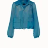 AKRIS Silk Techno Iridescent Organza Voluminous Blouson Jacket