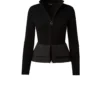 AKRIS Wool Ribbed Knit Jacket With Peplum Detail In Techno Quilted Trapezoid Fabric