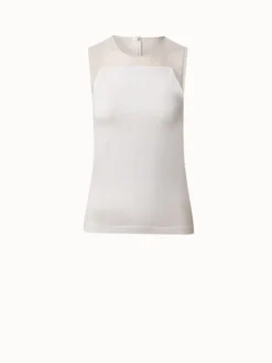 AKRIS Cotton Jersey Top With Tulle Shoulder