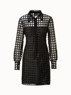 AKRIS Trapezoid Grid Embroidery Tunic Dress