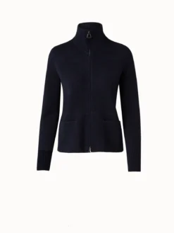 AKRIS Cashmere Piqué Knit Zip Cardigan