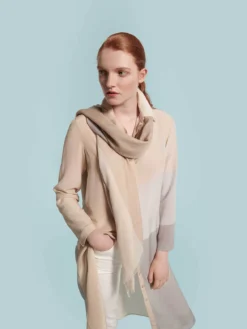 AKRIS Cashmere And Silk Scarf With Grey, Beige And White Stripes