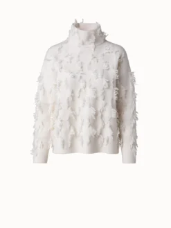 AKRIS Cashmere Square Fringe Jacquard Pullover