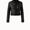 AKRIS Wool Double-Face Short Jacket With With Faux Leather Superposé Grid Embellishment