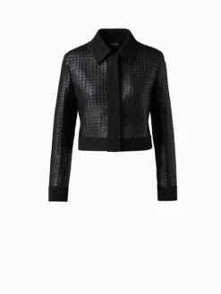 AKRIS Wool Double-Face Short Jacket With With Faux Leather Superposé Grid Embellishment
