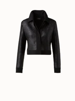 AKRIS Wool Double-Face Short Jacket With With Faux Leather Superposé Grid Embellishment -AKRIS Sales Store 696764