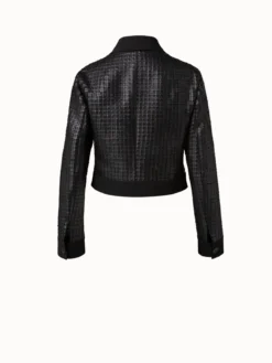 AKRIS Wool Double-Face Short Jacket With With Faux Leather Superposé Grid Embellishment -AKRIS Sales Store 696765