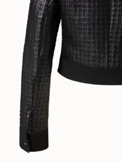 AKRIS Wool Double-Face Short Jacket With With Faux Leather Superposé Grid Embellishment -AKRIS Sales Store 697838