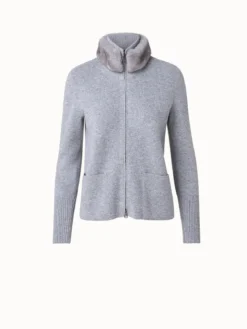 AKRIS Cashmere Piqué Zip Cardigan With Detachable Mink Fur Collar