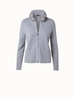AKRIS Cashmere Piqué Zip Cardigan With Detachable Mink Fur Collar -AKRIS Sales Store 698880