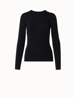 AKRIS Trapezoid Grid Wool Silk Stretch Jacquard Pullover