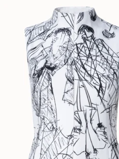 AKRIS Cotton Silk Double-Face Sheath Dress With Croquis Druck -AKRIS Sales Store 740281