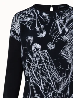 AKRIS Silk Knit Pullover With Croquis Print Crêpe Front -AKRIS Sales Store 740368