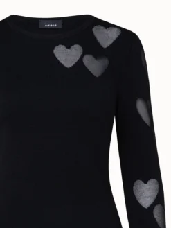 AKRIS Silk Stretch Knit Pullover With Transparent Hearts Intarsia -AKRIS Sales Store 740388