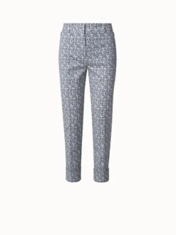 AKRIS Cotton Stretch Tapered Pants With Croquis Print
