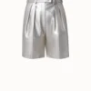 AKRIS Pearlized Lambskin Leather Bermuda Shorts