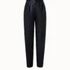 AKRIS Lambskin Leather Pleated Tapered Pants