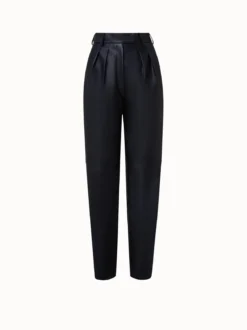 AKRIS Lambskin Leather Pleated Tapered Pants