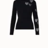AKRIS Silk Stretch Knit Pullover With Transparent Hearts Intarsia