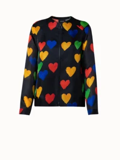 AKRIS Silk Organza Bomber Jacket With Hearts Print