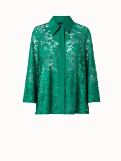AKRIS Oversized Floral Techno Lace Shirt Jacket